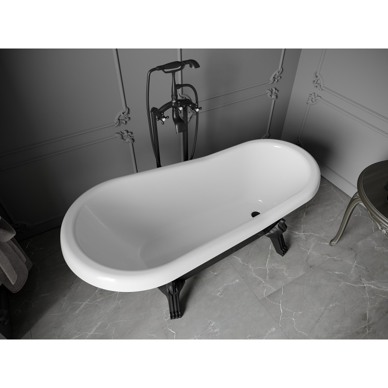 Mexen Retro cadă de baie independentă 150 x 73 cm, albă/neagră, picioare negre - 53251507375-70