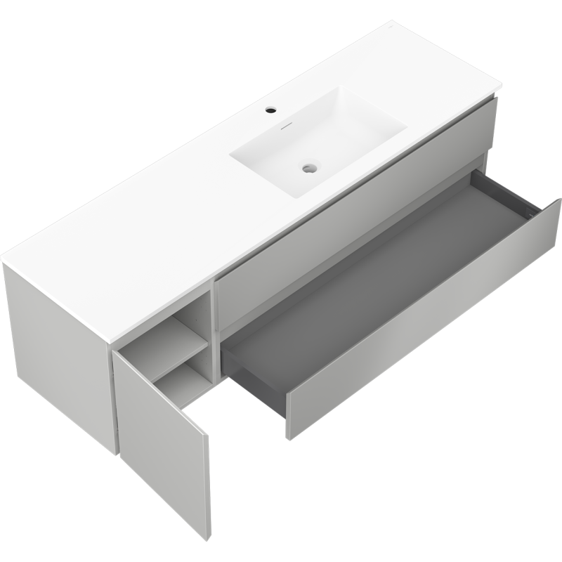 Mexen Orio fürdőszoba szekrény 160 cm Otis mosdóval jobb oldali, 2S, 1D, szürke matt/fehér matt - 91A13-16047-3-BBFFF62-W18P01