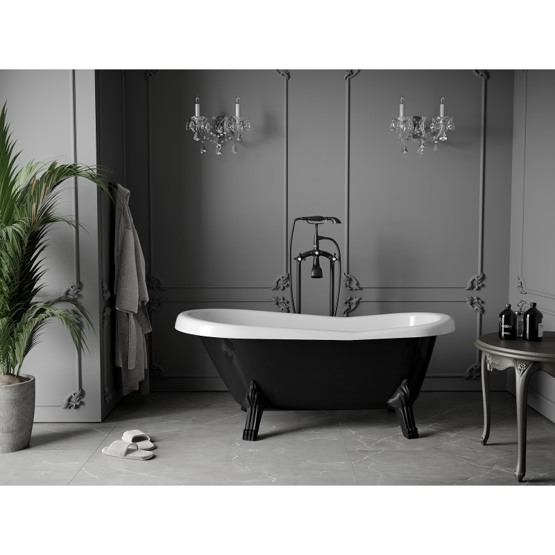 Mexen Retro cadă de baie independentă 150 x 73 cm, albă/neagră, picioare negre - 53251507375-70