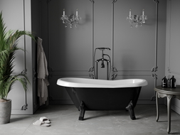 Mexen Retro cadă de baie independentă 150 x 73 cm, albă/neagră, picioare negre - 53251507375-70