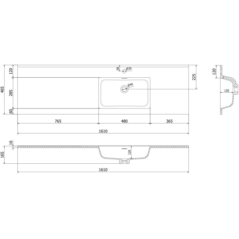 Mexen Orio dulap de baie 160 cm cu lavoar Otis dreapta, 2S, 1D, gri mat/alb mat - 91A13-16047-3-BBFFF62-W18P01