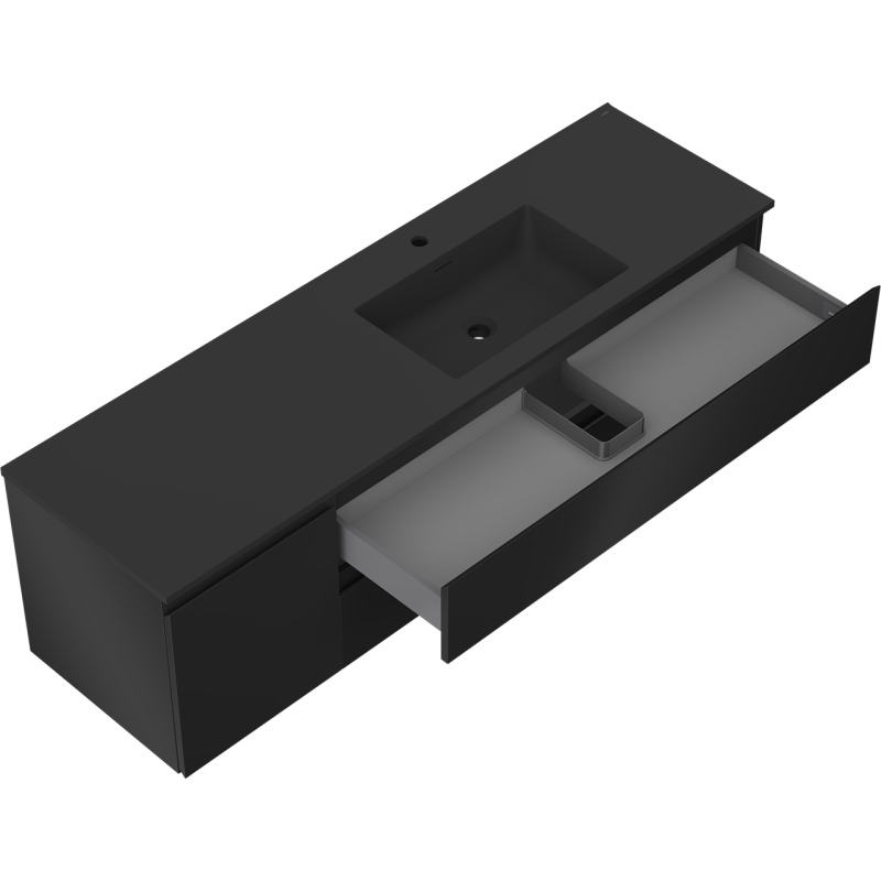 Mexen Orio dulap baie 160 cm cu lavoar Otis pe dreapta, 2S, 1D, negru mat - 91A13-16047-3-BBFFF71-W18P71