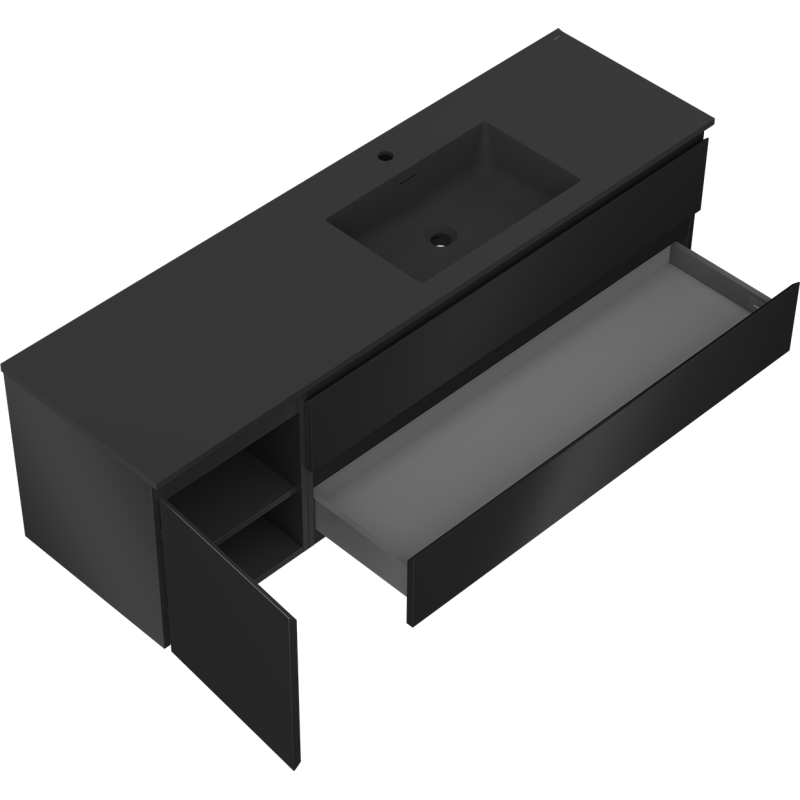 Mexen Orio dulap baie 160 cm cu lavoar Otis pe dreapta, 2S, 1D, negru mat - 91A13-16047-3-BBFFF71-W18P71