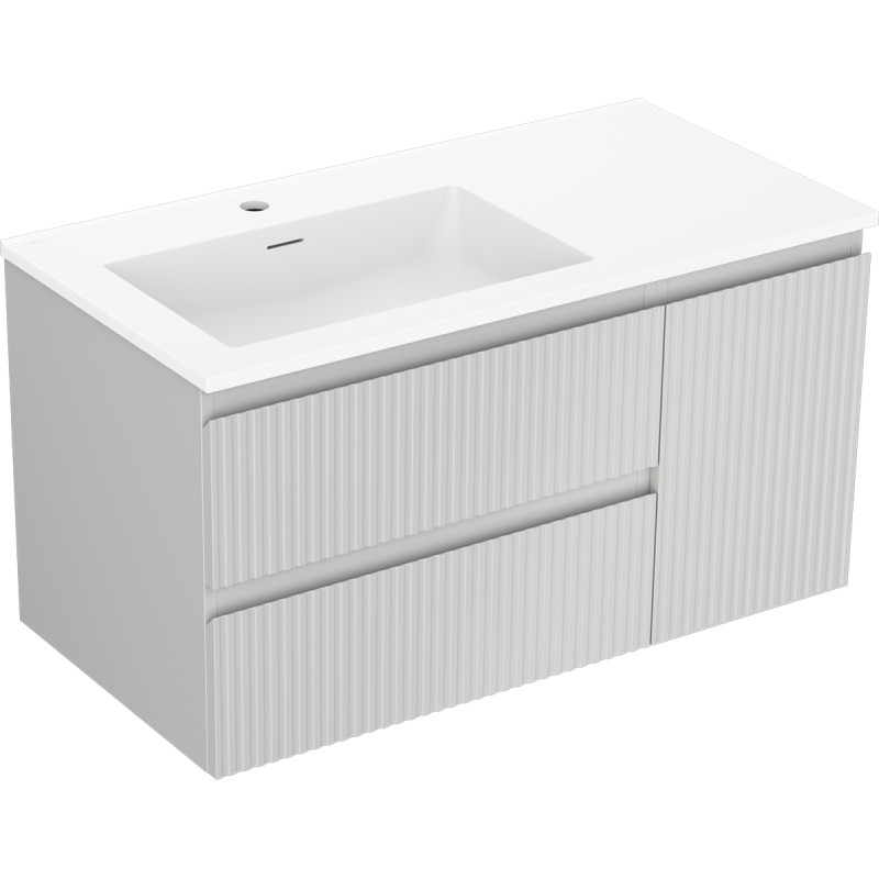 Mexen Rivel dulap de baie 90 cm cu lavoar Otis stânga, 2S, 1D, canelat, gri mat/alb mat - 91A23-09047-3-BBFFF62-W18L01