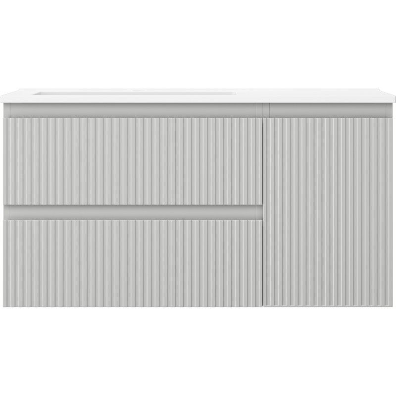 Mexen Rivel dulap de baie 90 cm cu lavoar Otis stânga, 2S, 1D, canelat, gri mat/alb mat - 91A23-09047-3-BBFFF62-W18L01