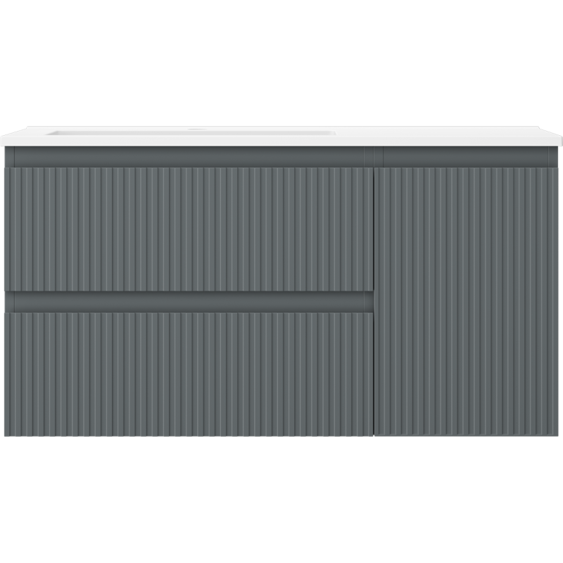 Mexen Rivel 90 cm-es fürdőszobaszekrény Otis bal oldali mosdóval, 2S, 1D, barázdált, grafit matt/fehér matt