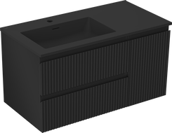 Mexen Rivel dulap de baie 90 cm cu lavoar Otis stânga, 2S, 1D, striat, negru mat - 91A23-09047-3-BBFFF71-W18L71