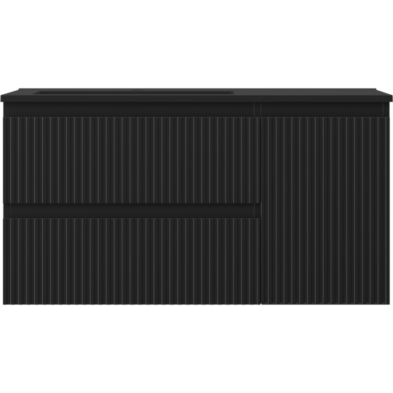 Mexen Rivel dulap baie 90 cm cu chiuvetă Otis stângă, 2S, 1D, striat, negru mat - 91A23-09047-3-BBFFF71-W18L71