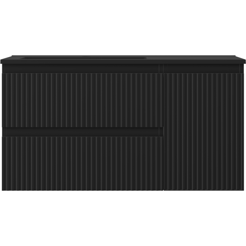 Mexen Rivel dulap de baie 90 cm cu lavoar Otis stânga, 2S, 1D, striat, negru mat - 91A23-09047-3-BBFFF71-W18L71