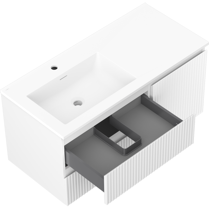 Mexen Rivel dulap baie 100 cm cu lavoar Otis stâng, 2S, 1D, cu caneluri, alb mat - 91A23-10047-3-BBFFF01-W18L01