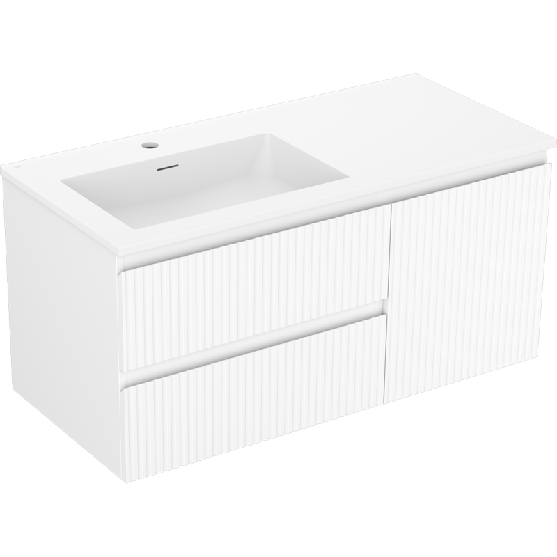 Mexen Rivel dulap baie 100 cm cu lavoar Otis stâng, 2S, 1D, cu caneluri, alb mat - 91A23-10047-3-BBFFF01-W18L01