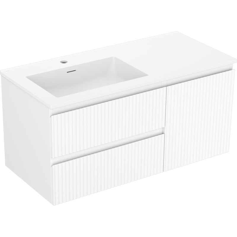 Mexen Rivel dulap baie 100 cm cu lavoar Otis stânga, 2S, 1D, cu textură, alb mat - 91A23-10047-3-BBFFF01-W18L01