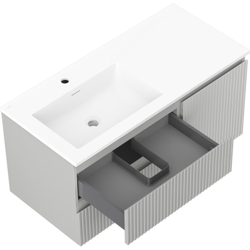 Mexen Rivel dulap baie 100 cm cu chiuvetă Otis pe stânga, 2 sertare, 1 ușă, structură profilată, gri mat/alb mat