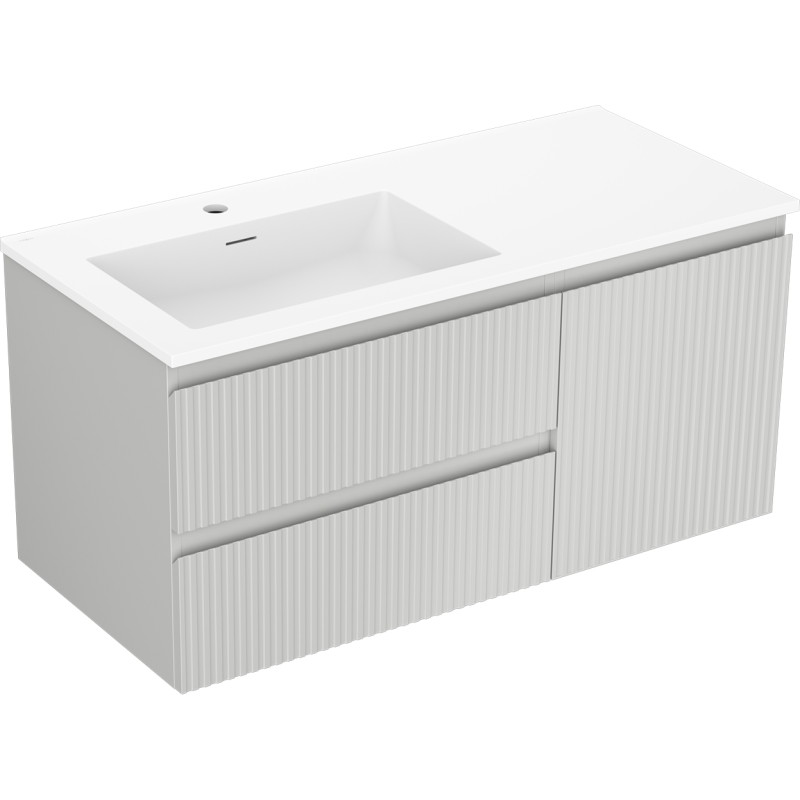 Mexen Rivel dulap baie 100 cm cu chiuvetă Otis pe stânga, 2 sertare, 1 ușă, structură profilată, gri mat/alb mat