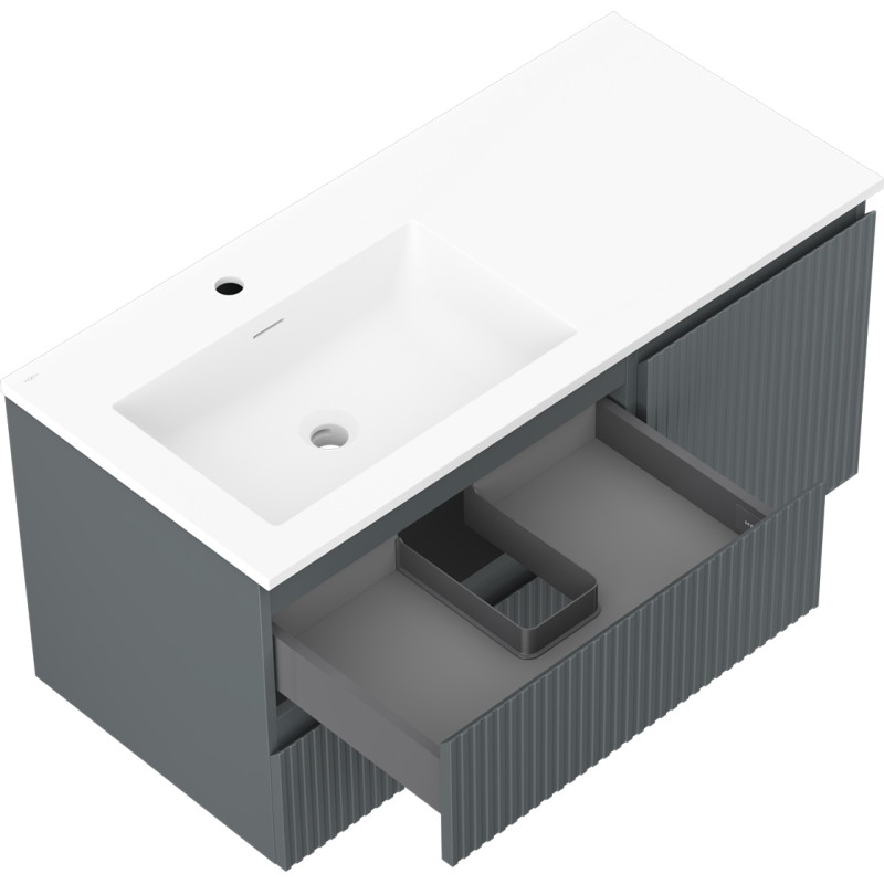 Mexen Rivel dulap baie 100 cm cu chiuvetă Otis pe stânga, 2S, 1D, canelată, grafit/alb mat - 91A23-10047-3-BBFFF66-W18L01