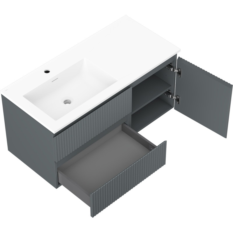 Mexen Rivel dulap baie 100 cm cu chiuvetă Otis pe stânga, 2S, 1D, canelată, grafit/alb mat - 91A23-10047-3-BBFFF66-W18L01