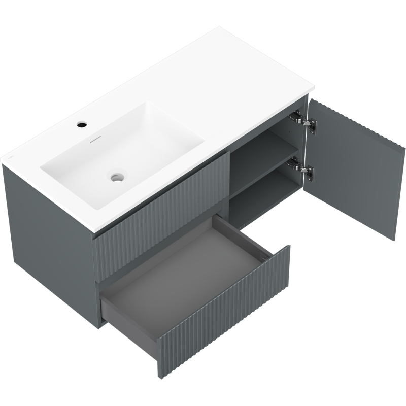 Mexen Rivel dulap de baie 100 cm cu lavoar Otis stânga, 2S, 1D, canelat, grafit/alb mat - 91A23-10047-3-BBFFF66-W18L01
