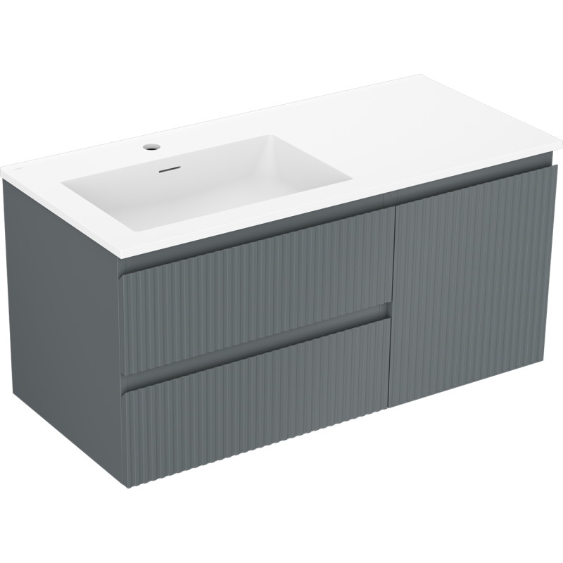 Mexen Rivel dulap baie 100 cm cu chiuvetă Otis pe stânga, 2S, 1D, canelată, grafit/alb mat - 91A23-10047-3-BBFFF66-W18L01