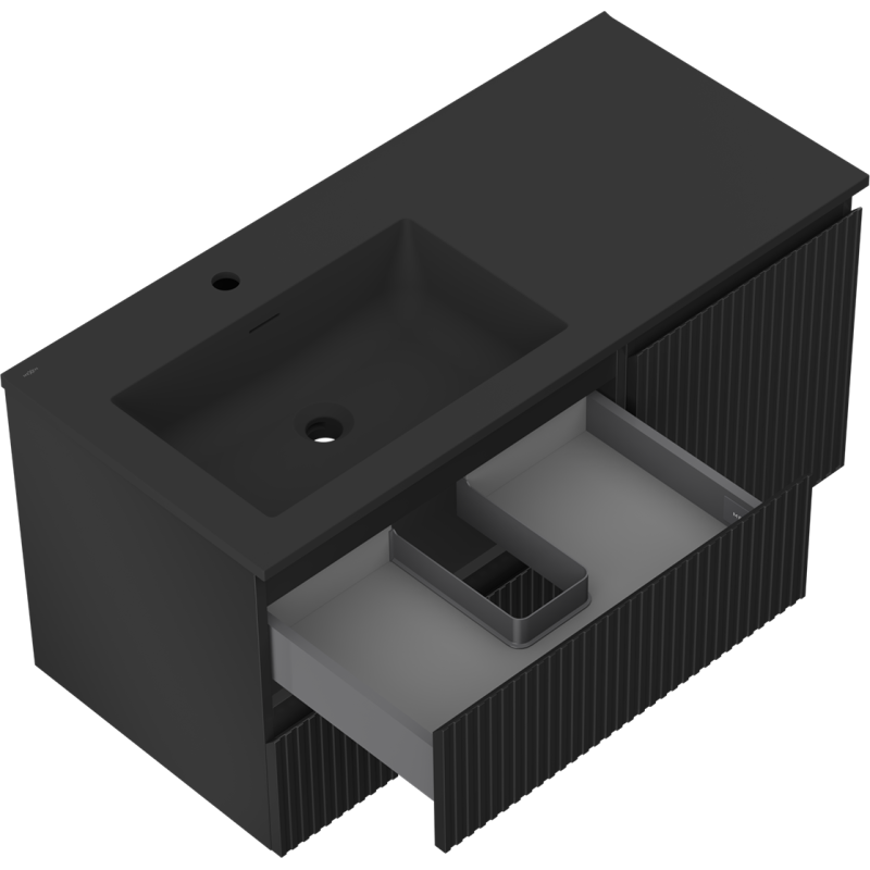 Mexen Rivel dulap baie 100 cm cu lavoar Otis stânga, 2S, 1D, striat, negru mat - 91A23-10047-3-BBFFF71-W18L71