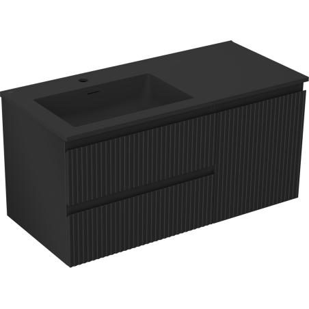 Mexen Rivel dulap baie 100 cm cu lavoar Otis stânga, 2S, 1D, striat, negru mat - 91A23-10047-3-BBFFF71-W18L71