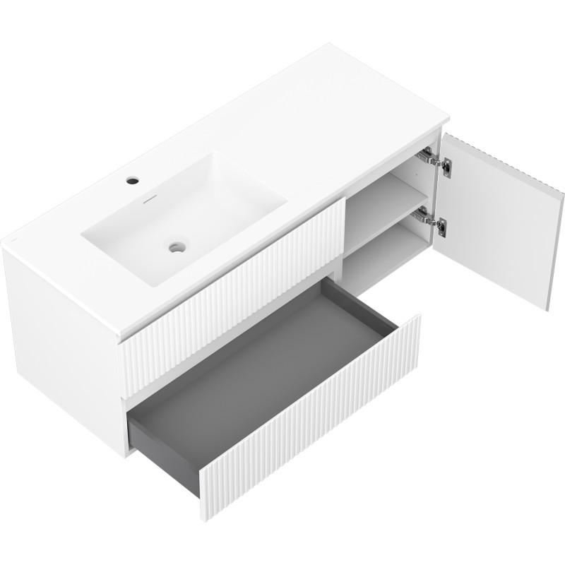 Mexen Rivel dulap de baie 120 cm cu lavoar Otis stâng, 2S, 1D, canelat, alb mat - 91A23-12047-3-BBFFF01-W18L01