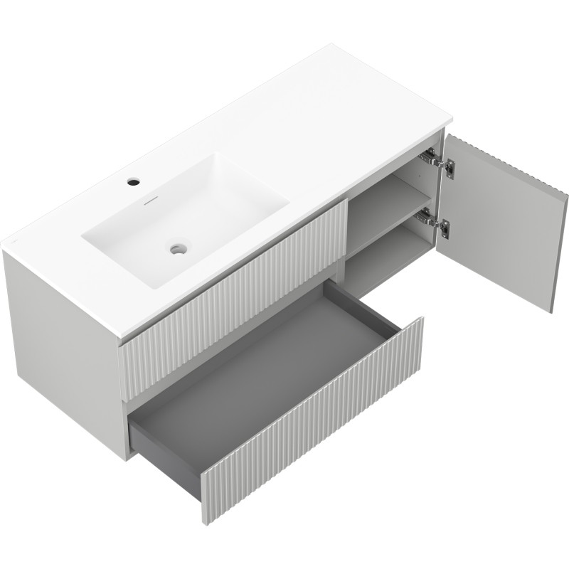 Mexen Rivel dulap baie 120 cm cu chiuvetă Otis stângă, 2S, 1D, profilat, gri mat/alb mat - 91A23-12047-3-BBFFF62-W18L01