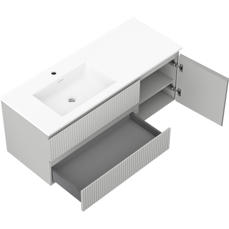 Mexen Rivel dulap baie 120 cm cu lavoar Otis stânga, 2S, 1D, striat, gri mat/alb mat - 91A23-12047-3-BBFFF62-W18L01