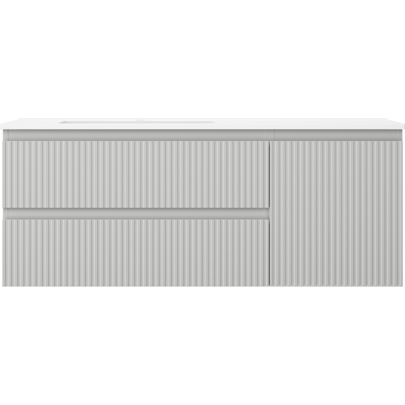 Mexen Rivel Otis 120 cm-es fürdőszobaszekrény baloldali mosdóval, 2S, 1D, bordázott, szürke matt/fehér matt