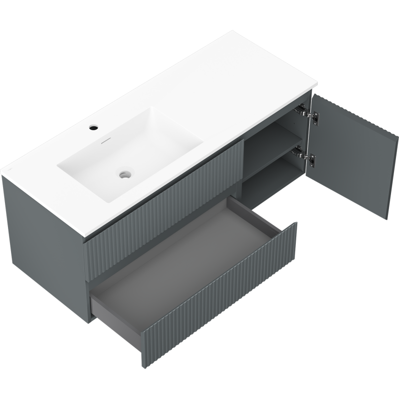 Mexen Rivel dulap de baie 120 cm cu chiuvetă Otis stânga, 2S, 1D, canelat, grafit/alb mat - 91A23-12047-3-BBFFF66-W18L01