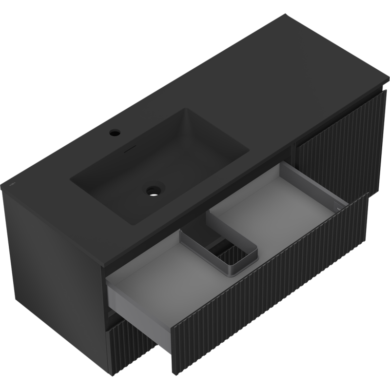 Mexen Rivel dulap de baie 120 cm cu lavoar Otis stânga, 2S, 1D, cu caneluri, negru mat - 91A23-12047-3-BBFFF71-W18L71