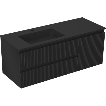 Mexen Rivel Otis 120 cm-es fürdőszobaszekrény bal oldali mosdóval, 2S, 1D, bordás, fekete matt
