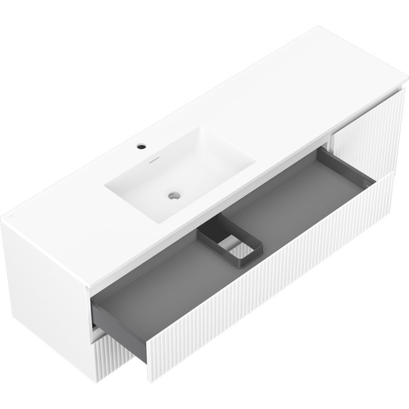 Mexen Rivel dulap baie 160 cm cu lavoar Otis stânga, 2S, 1D, canelat, alb mat - 91A23-16047-3-BBFFF01-W18L01