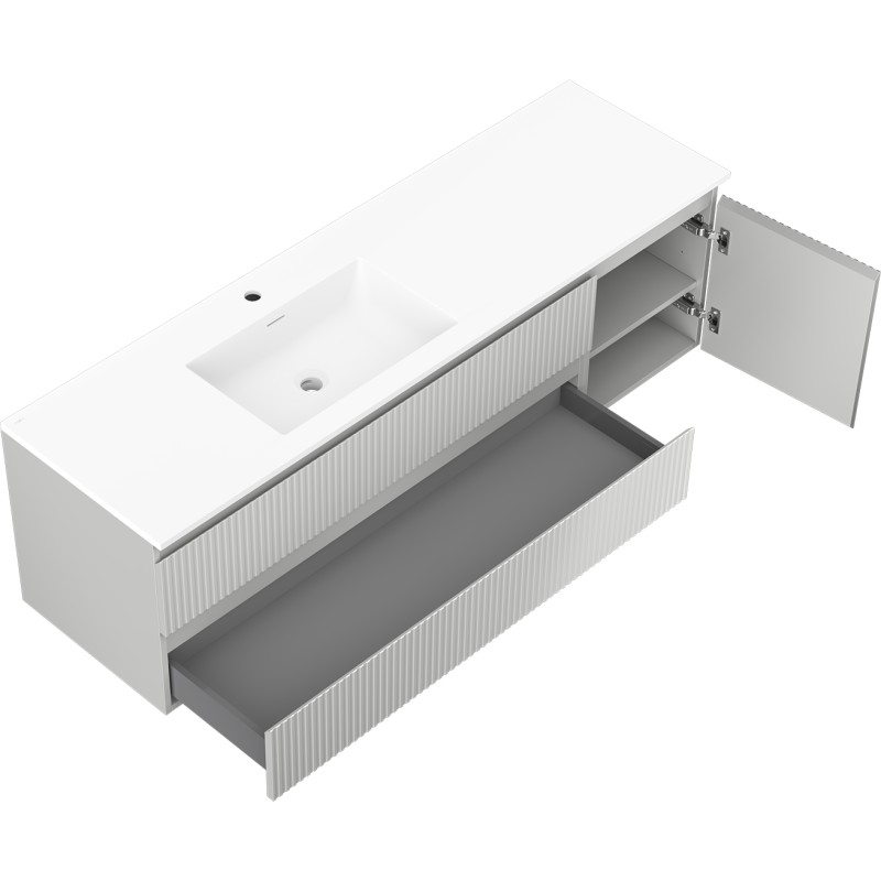 Mexen Rivel dulap de baie 160 cm cu chiuvetă Otis stânga, 2S, 1D, canelat, gri mat/alb mat - 91A23-16047-3-BBFFF62-W18L01