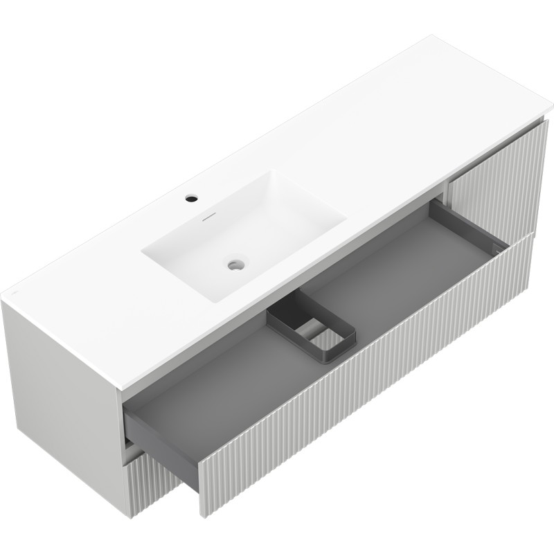 Mexen Rivel dulap baie 160 cm cu lavoar Otis stânga, 2S, 1D, canelat, gri mat/alb mat - 91A23-16047-3-BBFFF62-W18L01