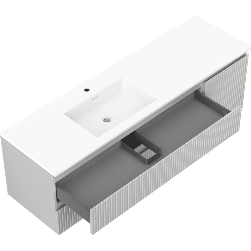 Mexen Rivel dulap de baie 160 cm cu chiuvetă Otis stânga, 2S, 1D, canelat, gri mat/alb mat - 91A23-16047-3-BBFFF62-W18L01