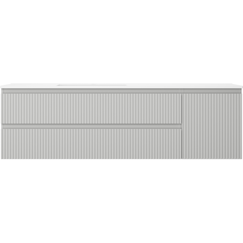 Mexen Rivel 160 cm-es fürdőszobaszekrény mosdóval Otis balos, 2S, 1D, bordázott, szürke matt/fehér matt