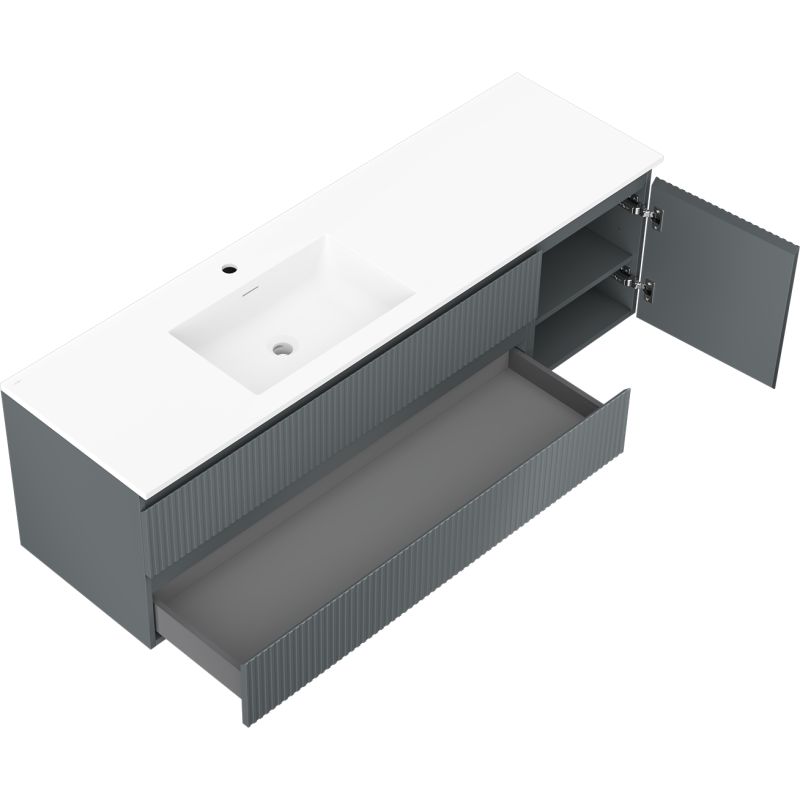 Mexen Rivel dulap baie 160 cm cu lavoar Otis stânga, 2S, 1D, canelat, grafit/alb mat - 91A23-16047-3-BBFFF66-W18L01