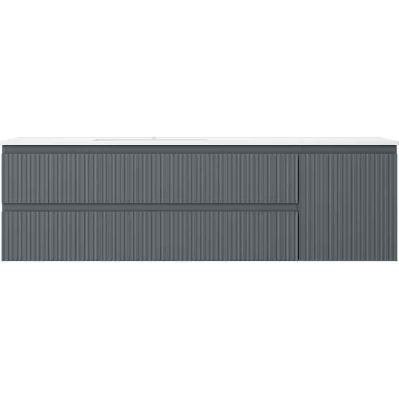 Mexen Rivel 160 cm-es Otis fürdőszobaszekrény bal oldali mosdóval, 2S, 1D, bordázott, grafit/fehér matt