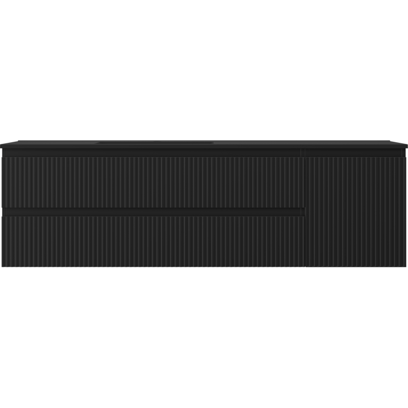 Mexen Rivel fürdőszobaszekrény 160 cm Otis bal oldali mosdóval, 2S, 1D, bordázott, fekete matt - 91A23-16047-3-BBFFF71-W18L71