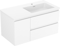 Mexen Rivel dulap pentru baie de 90 cm cu lavoar Otis dreapta, 2S, 1D, cu caneluri, alb mat - 91A23-09047-3-BBFFF01-W18P01