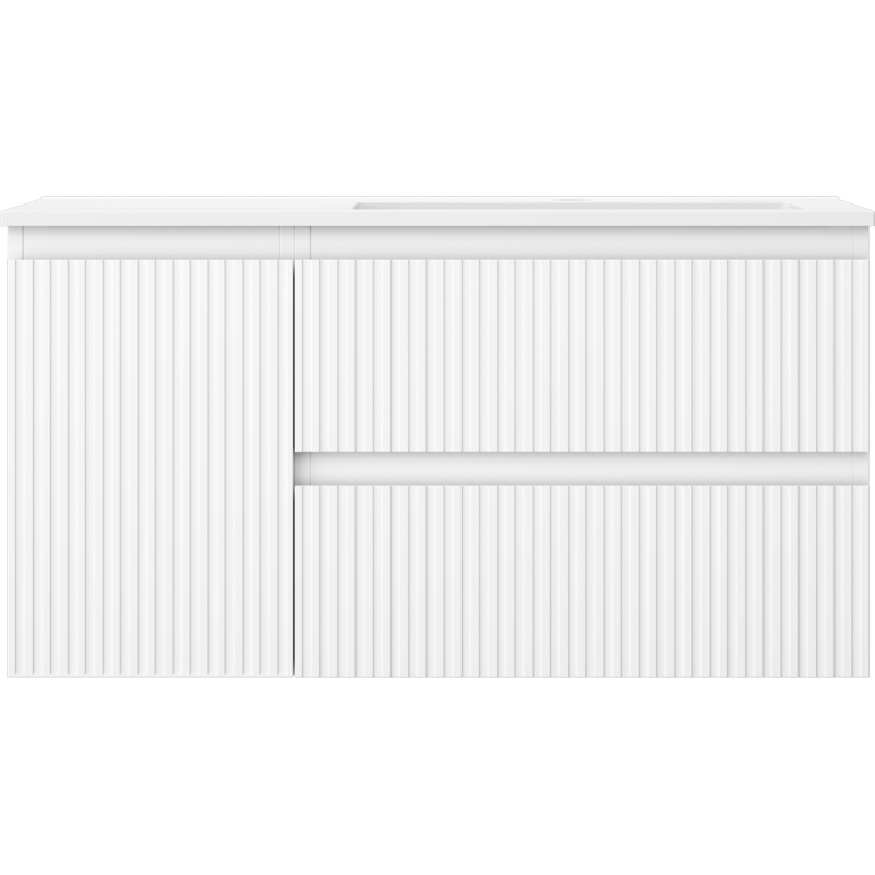 Mexen Rivel dulap baie 90 cm cu lavoar Otis pe dreapta, 2S, 1D, canelat, alb mat - 91A23-09047-3-BBFFF01-W18P01