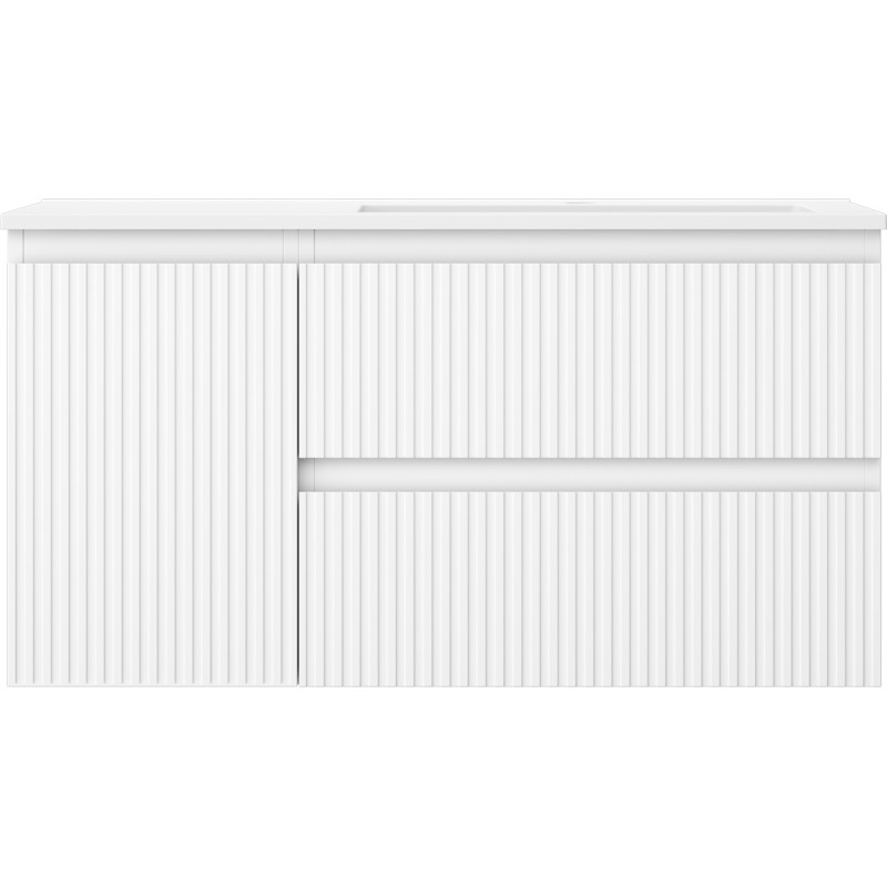 Mexen Rivel dulap pentru baie de 90 cm cu lavoar Otis dreapta, 2S, 1D, cu caneluri, alb mat - 91A23-09047-3-BBFFF01-W18P01