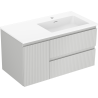 Mexen Rivel 90 cm-es Otis fürdőszobaszekrény jobboldali mosdóval, 2 fiók, 1 ajtó, bordázott, matt szürke/matt fehér