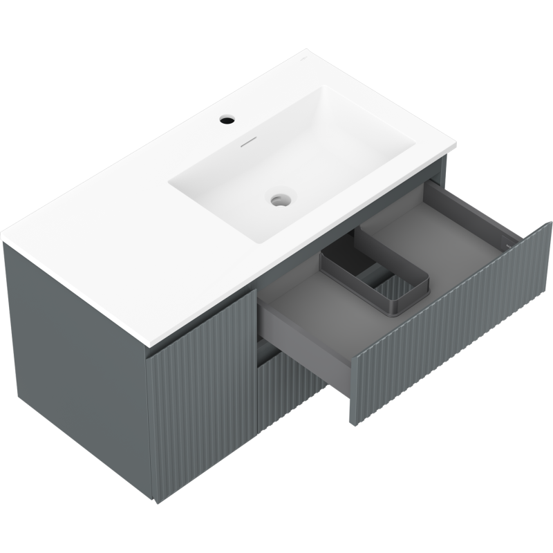 Mexen Rivel dulap baie 90 cm cu lavoar Otis pe dreapta., 2S, 1D, canelat, grafit/alb mat - 91A23-09047-3-BBFFF66-W18P01