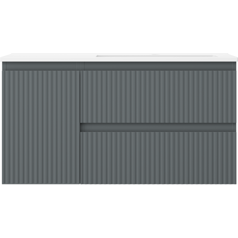 Mexen Rivel dulap baie 90 cm cu lavoar Otis pe dreapta., 2S, 1D, canelat, grafit/alb mat - 91A23-09047-3-BBFFF66-W18P01