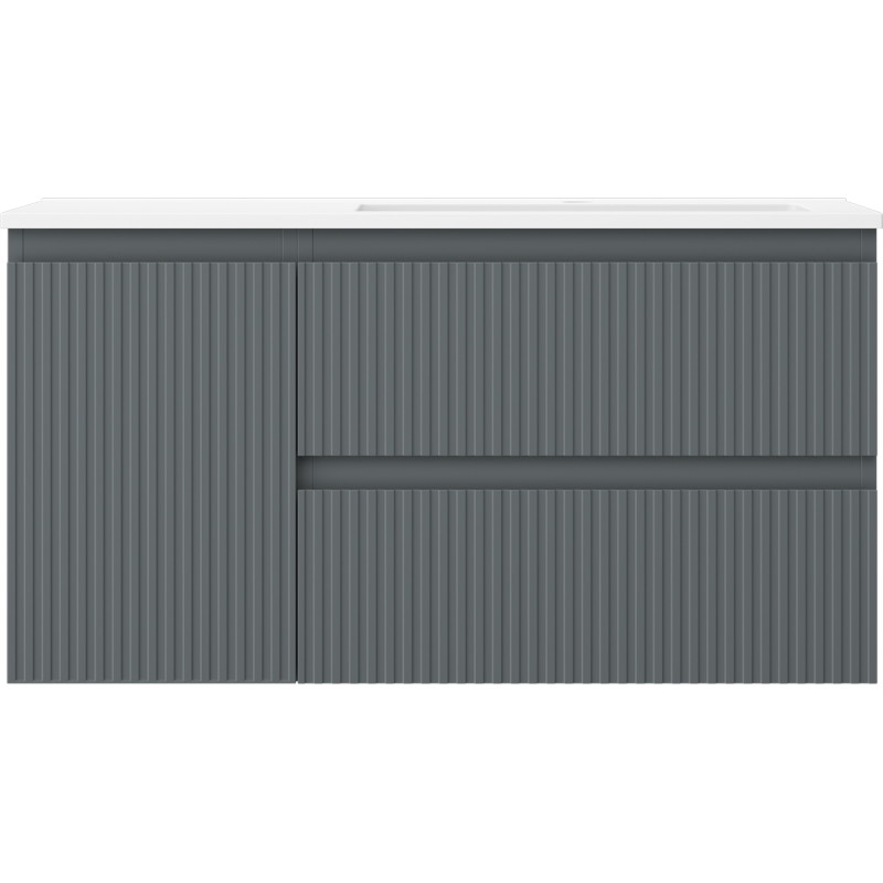 Mexen Rivel dulap de baie de 90 cm cu chiuvetă Otis pe dreapta, 2S, 1D, cu riflaje, grafit/alb mat