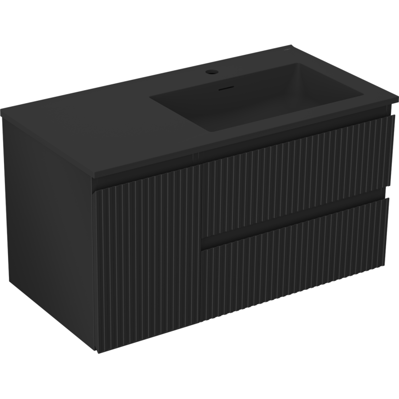 Mexen Rivel dulap baie 90 cm cu lavoar Otis dreapta, 2S, 1D, canelat, negru mat - 91A23-09047-3-BBFFF71-W18P71