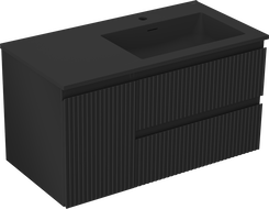 Mexen Rivel dulap baie 90 cm cu lavoar Otis dreapta, 2S, 1D, canelat, negru mat - 91A23-09047-3-BBFFF71-W18P71