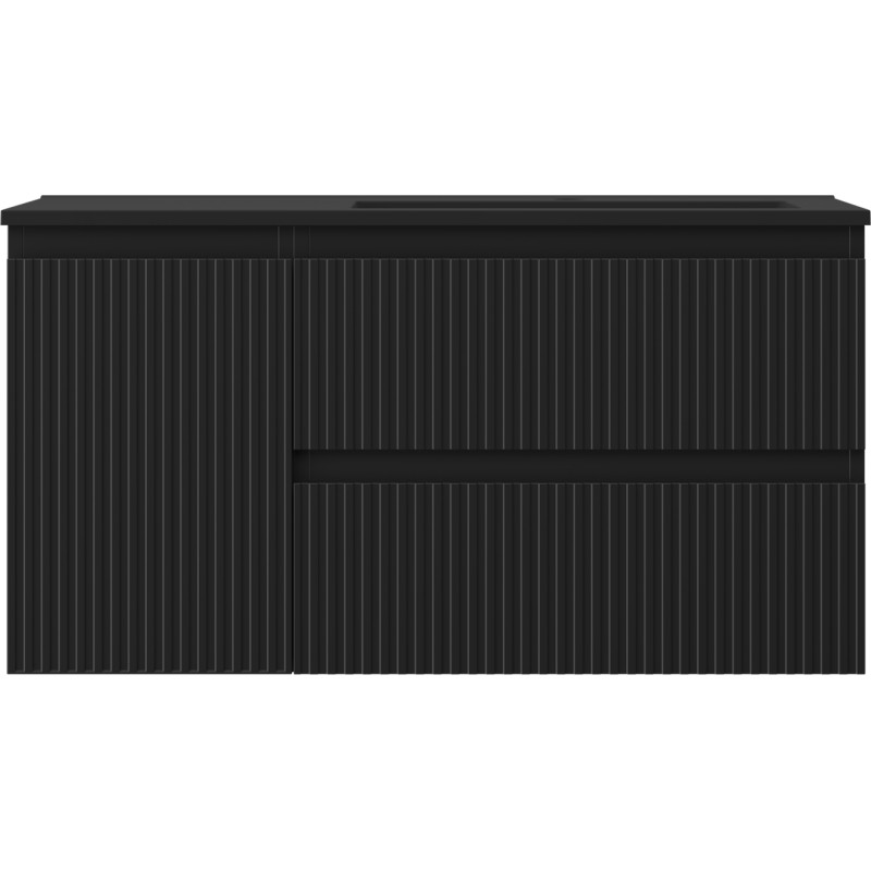Mexen Rivel dulap baie 90 cm cu chiuvetă Otis dreapta, 2S, 1D, canelat, negru mat - 91A23-09047-3-BBFFF71-W18P71