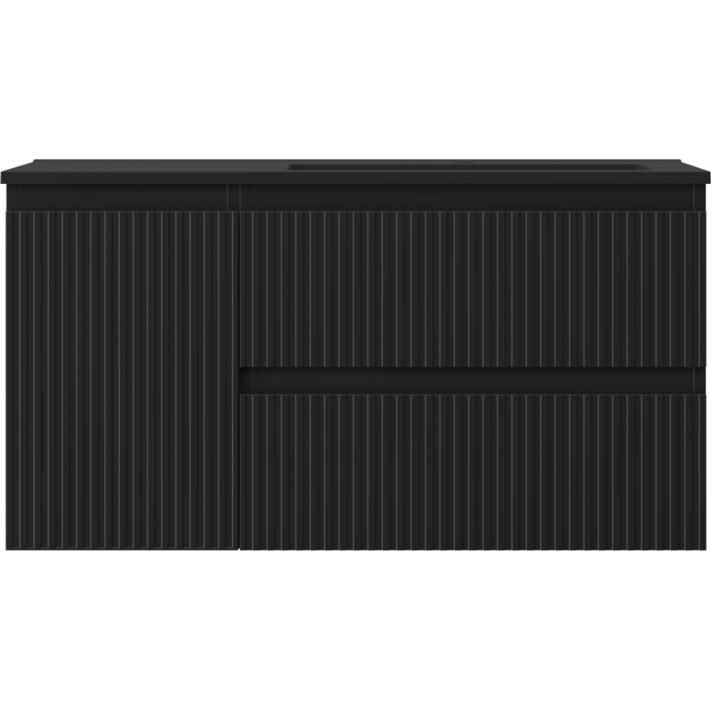 Mexen Rivel dulap baie 90 cm cu lavoar Otis dreapta, 2S, 1D, canelat, negru mat - 91A23-09047-3-BBFFF71-W18P71